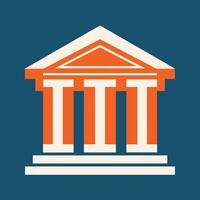 Orange and white building with columns standing against a vibrant blue backdrop, Generate a minimalist logo for an architectural firm that focuses on historical preservation and restoration vector