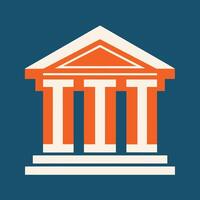 Orange and white building with columns standing against a vibrant blue backdrop, Generate a minimalist logo for an architectural firm that focuses on historical preservation and restoration vector