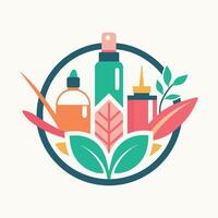 A clean water bottle and a green plant arranged in a circular shape, Produce a clean and memorable logo for a beauty products e-commerce site vector