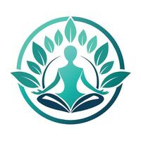 A person sitting in a lotus pose with leaves around them, Sleek and chic design evoking the essence of self-care and wellness vector