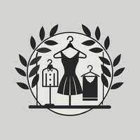 A classy black and white dress hanging on a hanger, showcasing simplicity and elegance, Simple and stylish branding for a fashion boutique with monochromatic color scheme vector