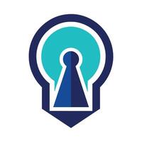 Blue and white logo featuring a keyhole in the center, symbolizing security and access control, Minimalist depiction of a keyhole or lock symbolizing privacy and protection vector