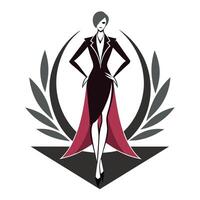 A woman wearing a black dress and a red cape, Sleek and sophisticated branding for a fashion show event vector