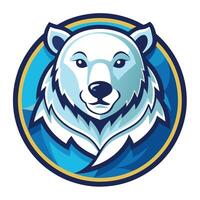 A white bear surrounded by a blue circle, depicted in an illustration, Illustrated Polar Bear Logo, exquisite illustrated polar bear logo vector