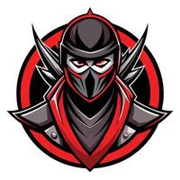 A mascot representing a ninja is featured with a red circle around it, Ninja Assassin Logo vector