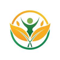 A person standing within a circle formed by leaves in a natural setting, Produce a simple yet impactful logo that symbolizes the dedication to a healthy lifestyle vector