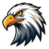 An illustrated depiction of an eagles head, showcasing its iconic yellow eyes and fierce demeanor, Old School Eagle Mascot Head, Illustrated Classic Eagle Logo vector