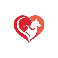 A heart shape enclosing a horse, representing love and connection between humans and animals, Abstract representation of a heart and pet in negative space vector