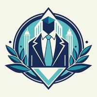 Stylish logo featuring a suit and tie in blue and white color scheme for a corporate event design, Stylish and modern design for a corporate event invitation vector