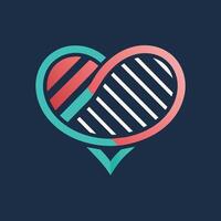 A minimalist illustration of a heart-shaped object with a stripe in the middle resembling a DNA strand, Minimalistic illustration of a DNA strand forming a heart shape vector