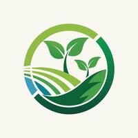 un verde hoja logo en contra un fondo de un claro azul cielo, enfatizando sencillez y naturaleza, utilizar limpiar líneas y negativo espacio a crear un logo ese promueve ambiental administración vector