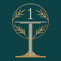 A sleek and modern logo featuring the number one in green and gold colors, Sleek and modern table number design for a minimalist wedding decor vector