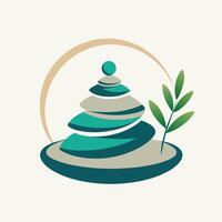 Logo design incorporating a green plant in the center, Zen garden with carefully arranged stones and subtle textures vector