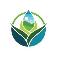 A green leaf with a water drop symbolizing freshness and nature, Use simple shapes and colors to create a logo that symbolizes environmental awareness vector