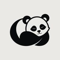 un negro y blanco panda oso con cerrado ojos es pacíficamente durmiendo, dormido panda logo diseño con mínimo negativo espacio concepto vector