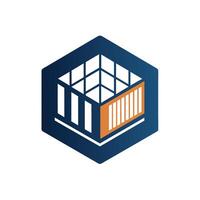 A logo design resembling a blue and orange cube with bars on it, inspired by shipping containers, A logo design inspired by shipping containers, symbolizing global trade and distribution vector