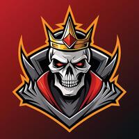 A skull, adorned with a crown, firmly grips a sword in its bony hand, Sport Gaming Teams Logo, Skull King with Crown Mascot vector