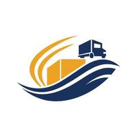 A truck drives across a body of water, creating ripples in its wake, Using negative space creatively in a logo for a shipping business vector