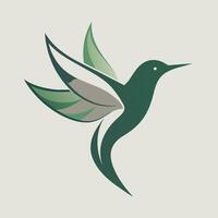 A stunning hummingbird with emerald green wings against a clean white backdrop, Subtle and elegant logo featuring a hummingbird silhouette vector