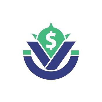 A dollar sign displayed in the center of a simple blue and green logo design, A minimalistic logo utilizing negative space to create a subtle reference to money management vector