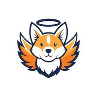 A fox adorned with angel wings and a halo, Stylish representation of a pet with angel wings and halo above its head vector