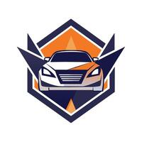 Car logo displayed on a vibrant orange and blue background, showcasing a modern and dynamic design, A geometric approach to representing car rentals in a minimalistic logo vector