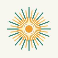 A vibrant orange and green sunburst stands out against a clean white background, creating a striking visual contrast, Sunburst design with clean lines and minimal color palette vector