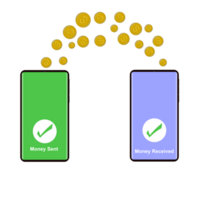 smartphones och sändning pengar sändning pengar förbi smartphones på transparent bakgrund. png