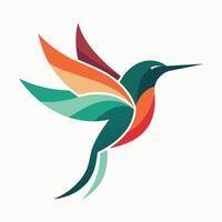 A hummingbird displaying colorful wings on a white background, Abstract representation of a hummingbird in a logo, minimalist simple modern logo design vector