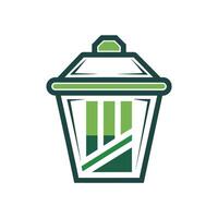 A logo featuring a green and white trash can, symbolizing a community cleanup crew, A geometric logo for a community cleanup crew featuring a trash can outline vector