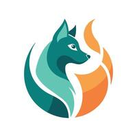 A dogs head is centered inside a vibrant circle, showcasing its playful nature, Abstract logo representing a pet's playful nature, minimalist simple modern logo design vector