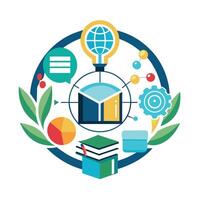 A circle with books stacked inside and a globe on top, illustrating education and global awareness, A clean and contemporary visual representation of digital education vector