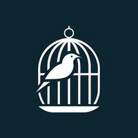 A bird confined in a cage against a dark backdrop, A clean and simple design featuring a bird cage, minimalist simple modern logo design vector