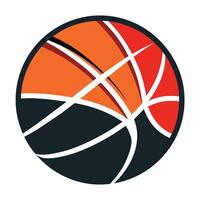 un baloncesto con naranja y negro paneles en contra un llanura blanco fondo, un minimalista diseño presentando un baloncesto, minimalista sencillo moderno logo diseño vector