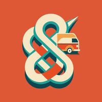 A logo with an orange and white color scheme, featuring a bus in the center, A clean and simple design featuring a single bold letter intertwined with subtle food truck elements vector