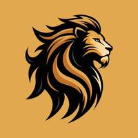 A lions head with a flowing mane against a vibrant yellow backdrop, A majestic lion with a mane flowing in the wind, minimalist simple modern logo design vector