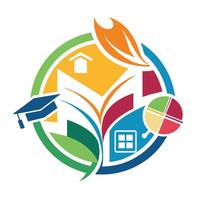 logo presentando un casa y un hoja, simbolizando Respetuoso del medio ambiente alojamiento soluciones, resumen representación de educativo recursos, minimalista sencillo moderno logo diseño vector