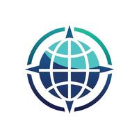 A globe with a prominent arrow piercing through its center, representing direction and global influence, A minimalist logo inspired by the concept of global trade and commerce vector
