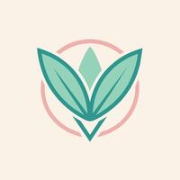 A green leaf with a pink circle around it, representing a minimalist logo for a vegan makeup brand, A minimalist logo for a vegan makeup brand showcasing a minimalist leaf motif vector