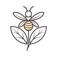 un abeja tranquilamente se sienta encima un vibrante verde hoja en un minimalista obra de arte, un minimalista línea dibujo de un abeja encaramado en un flor, minimalista sencillo moderno logo diseño vector