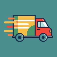 A red delivery truck stands out against a vibrant green background, A minimalistic representation of a delivery truck in a contemporary style vector