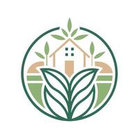 un minimalista logo con un casa y un hoja adjunto en un círculo, representando sencillez y naturaleza, un minimalista logo presentando limpiar líneas y sutil pistas de un jardín ajuste vector