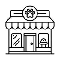 un minimalista Tienda frente presentando un prominente perros pata imprimir, un minimalista contorno de un mascota Tienda frente, minimalista sencillo moderno logo diseño vector