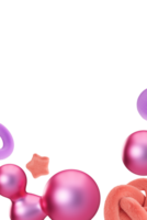 lekfull sidfot med abstrakt, fluffig och metallisk 3d former, på transparent bakgrund. modern vertikal gräns. rosa och lila färger. y2k stil. flickaktiga design. botten av de ark. 3d framställa. png