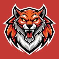 A red fox mascot with its mouth open in a roaring pose, displaying fierceness and energy, A dynamic design featuring a fierce animal mascot logo, minimalist simple modern logo design vector