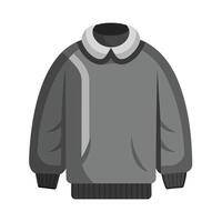 un gris chaqueta con un blanco collar acostado plano en un blanco fondo, un acogedor de gran tamaño suéter en un ligero gris matiz, minimalista sencillo moderno logo diseño vector