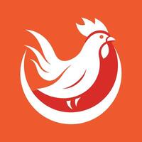 Clean and simple logo with a red and white color scheme, showcasing a rooster silhouette design, A clean and simple logo featuring a chicken silhouette, minimalist simple modern logo design vector