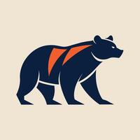 A bear with a bright orange vest on its back, showcasing a unique and eye-catching attire in a minimalist style, Bear silhouette in a geometric design, minimalist simple modern logo design vector