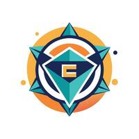 The letter E enclosed in a circle with an abstract design, representing a modern interpretation of an eCommerce logo, A modern interpretation of an e-commerce logo using geometric shapes vector