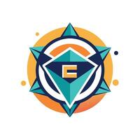 The letter E enclosed in a circle with an abstract design, representing a modern interpretation of an eCommerce logo, A modern interpretation of an e-commerce logo using geometric shapes vector